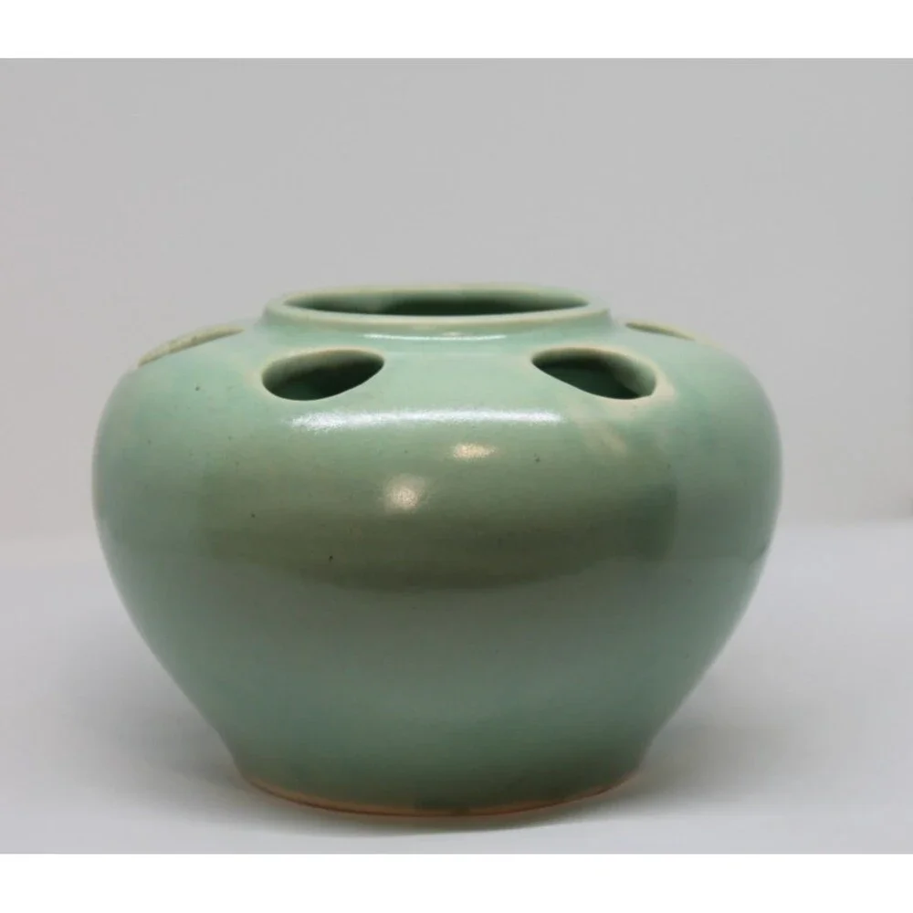 Vintage Pottery / Decorative Flower Frog Vase  Green 4.5